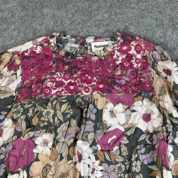 Savanna Jane Top Womens Small Floral Embroidered Multicolored Peasant Boho - Picture 3 of 9